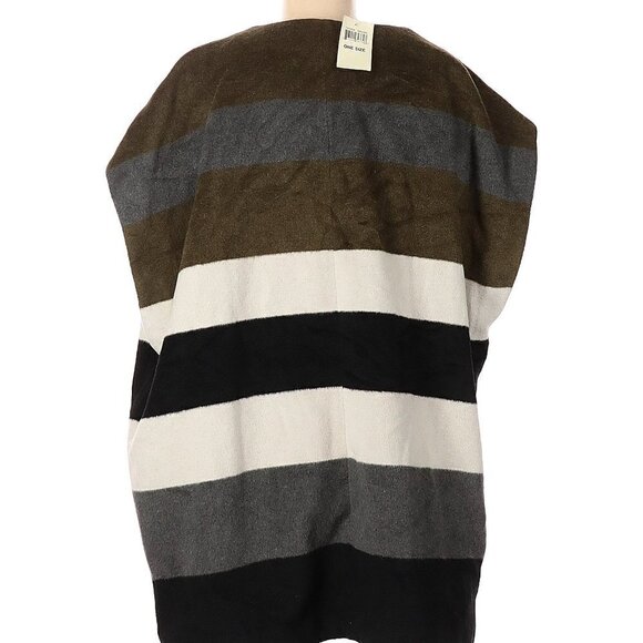 Lucky Brand Green White Black Striped Blanket Poncho Vest One Size - Picture 2 of 6